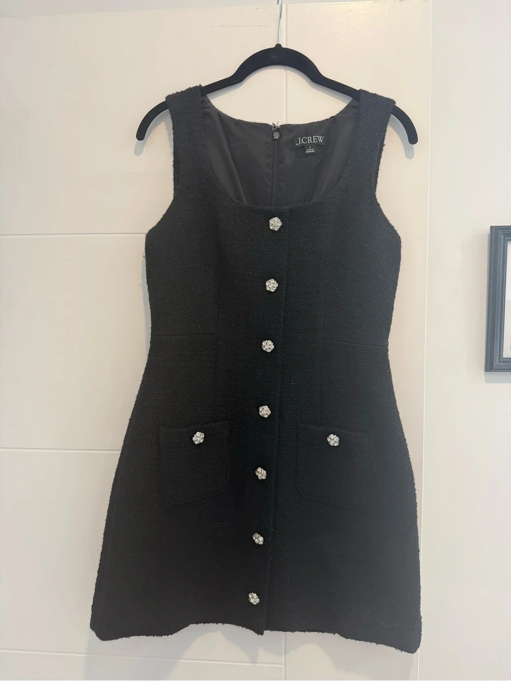 J. Crew Black Tweed Sleeveless Jewel-Button Mini Dress